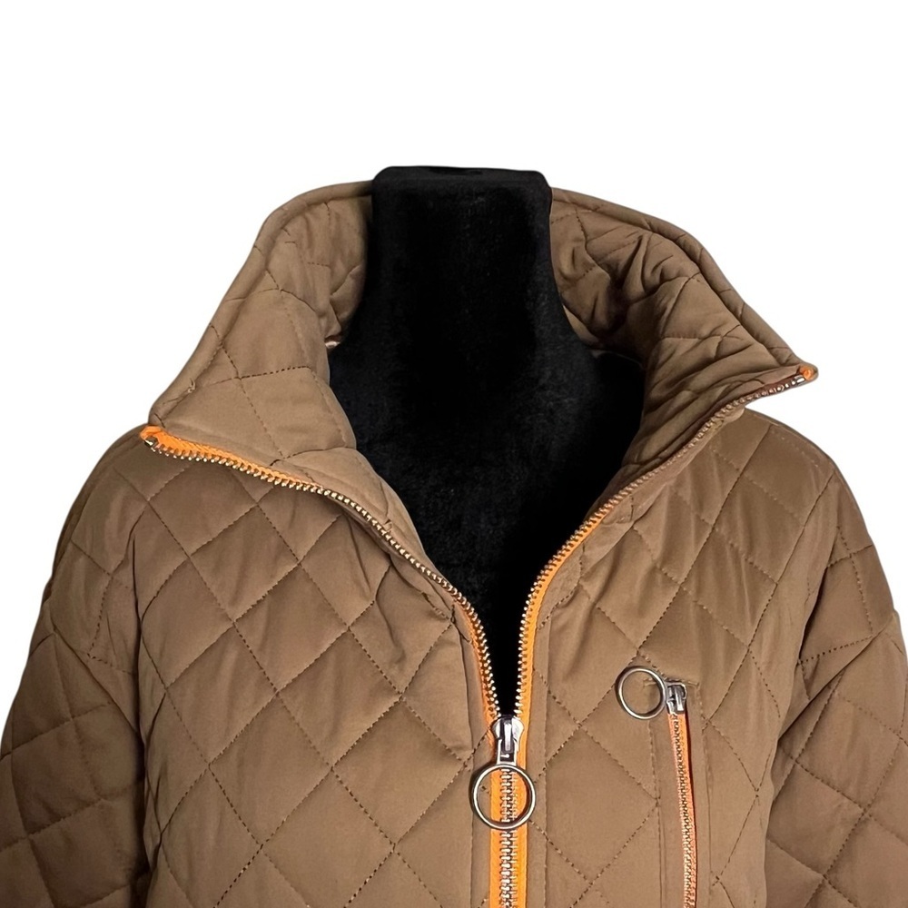 Avec Les Filles Quilted Cropped Mock High Neck Zip Front Jacket Orange Zip — S - Picture 10 of 14
